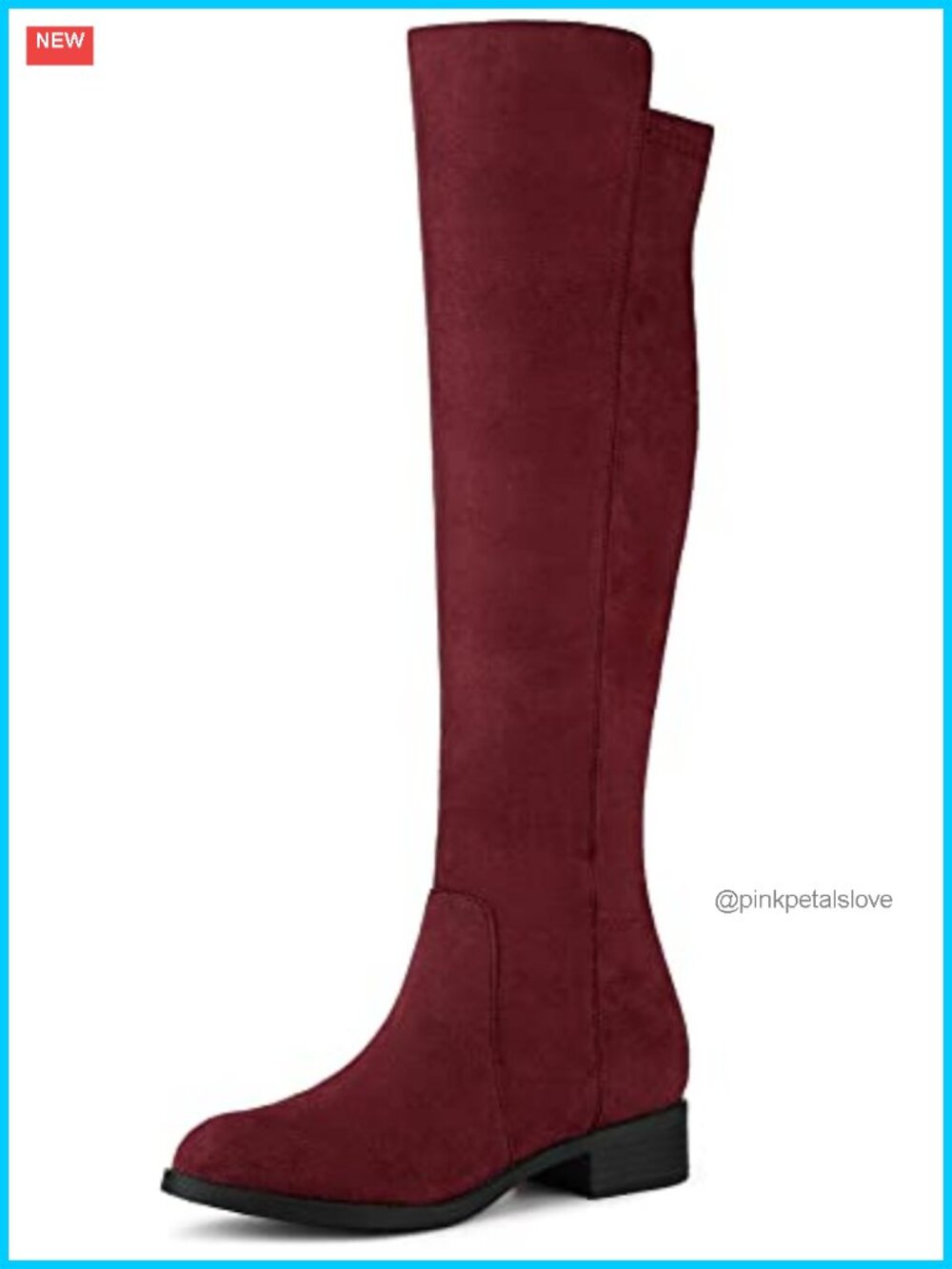 Faux Suede Chunky Heel Knee High Boots Side Zip